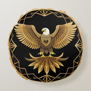 Golden Eagle on Geometric Mandala Round Cushion