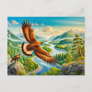 Golden Eagle over Mountain Valley Holiday Postcard