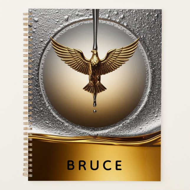 Golden Eagle Pendant Dripping Liquid Metal  Planner (Front)