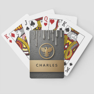 Golden Eagle Pendant Dripping Liquid Metal  Playing Cards