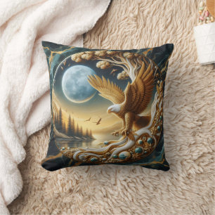Golden Eagle Perched Near Tranquil Riverbank Cushion