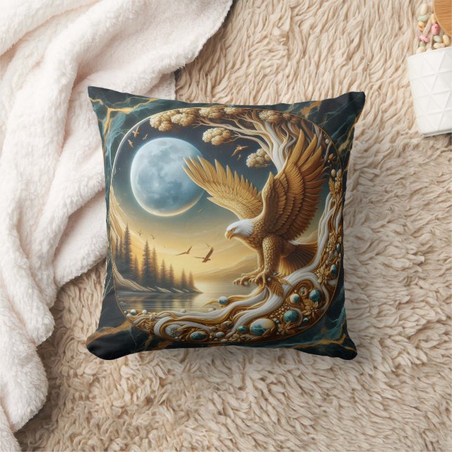 Golden Eagle Perched Near Tranquil Riverbank Cushion (Blanket)