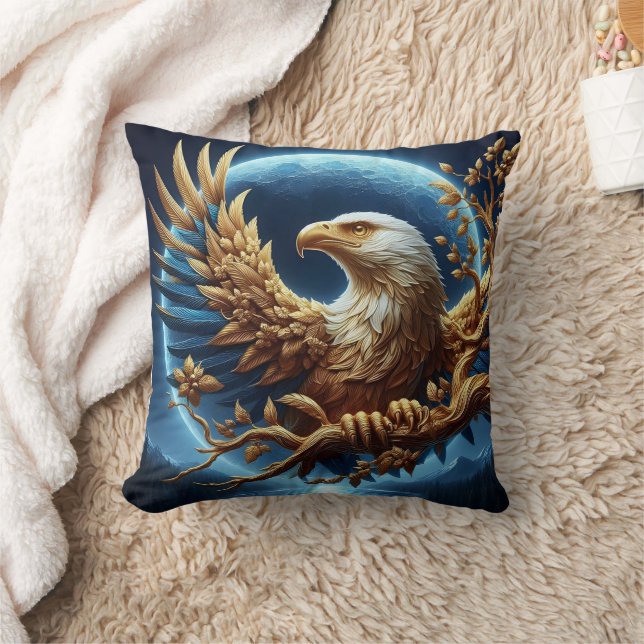 Golden Eagle Perched on Branch at Dusk Cushion (Blanket)