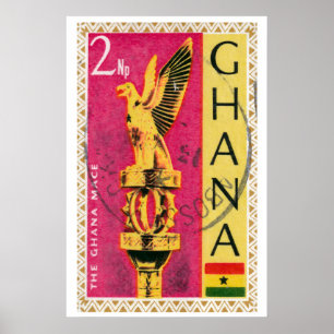 Golden Eagle Postage Stamp Print, Vintage Ghana Poster