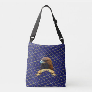 Golden eagle & ribbon on blue seamless circles crossbody bag