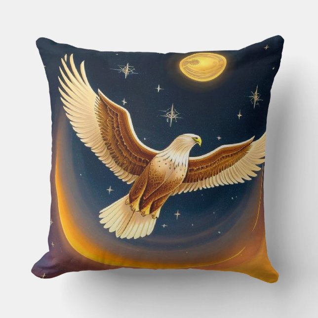 Golden Eagle Under Crescent Moon Cushion (Front)