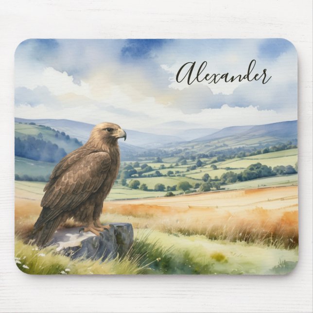 Golden Eagle Watercolor Wildlife Personalized Mouse Pad (Front)