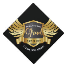 Golden eagle wings shield crest with ribbon text