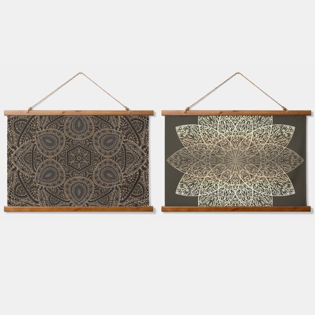 Golden Earthy Mandala Hanging Tapestry (Double)