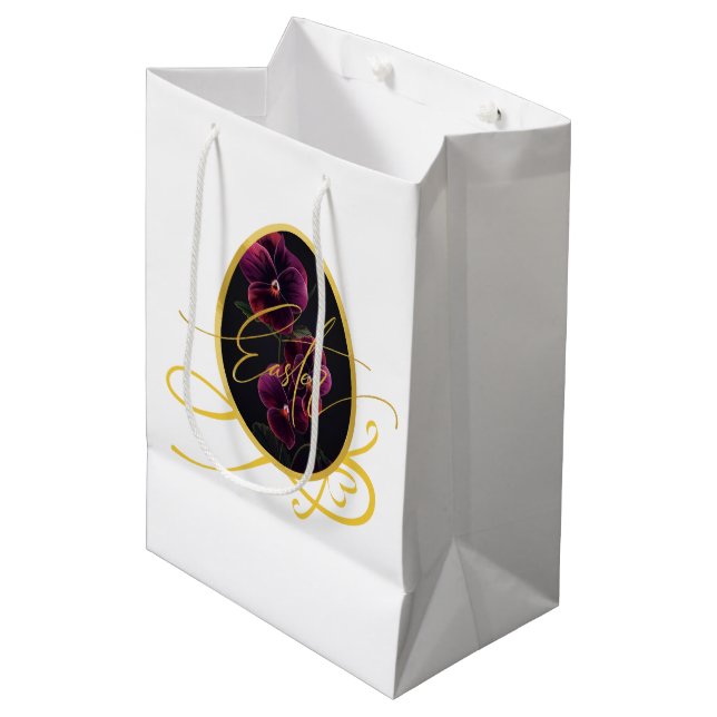 Golden Easter Egg and Elegant Iris Medium Gift Bag (Front Angled)