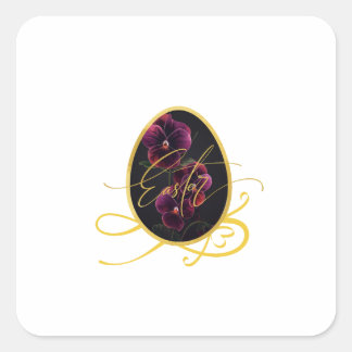 Golden Easter Egg and Elegant Iris Square Sticker