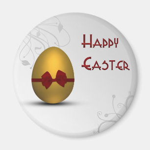 Golden Easter Egg with Bow Floral Swirl Pattern Magnet