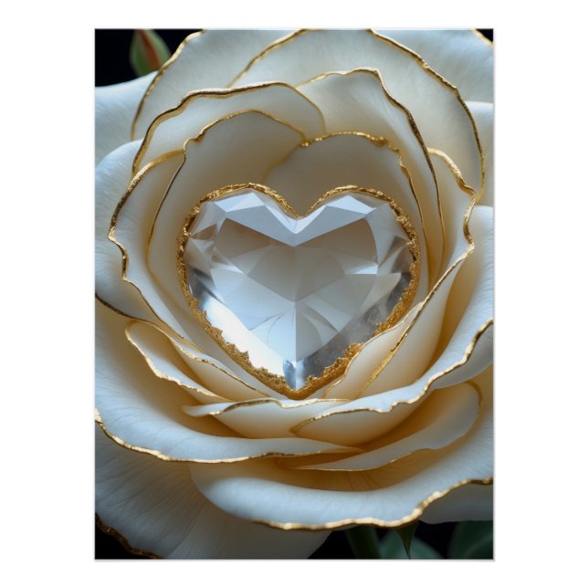 Golden-Edged Purity Crystal Heart Rose Poster (Front)