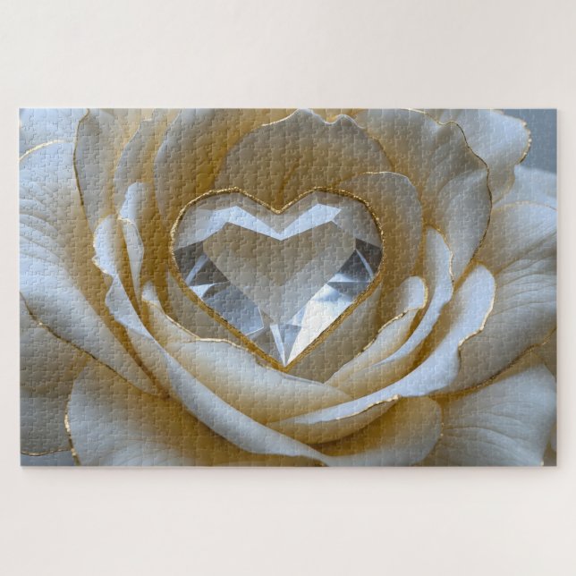 Golden-Edged Purity – Crystal Rose Puzzle (Horizontal)
