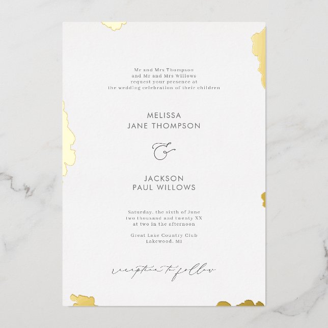 Golden edges wedding design foil invitation (Front)