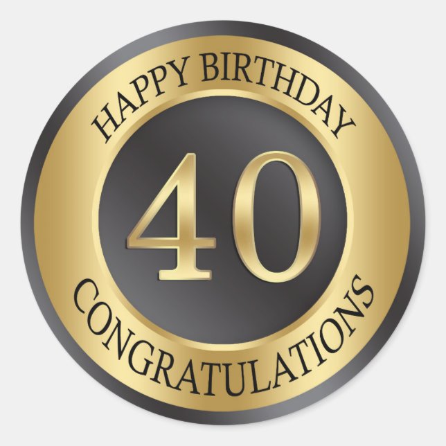 Golden effect 40th Birthday Classic Round Sticker (Front)