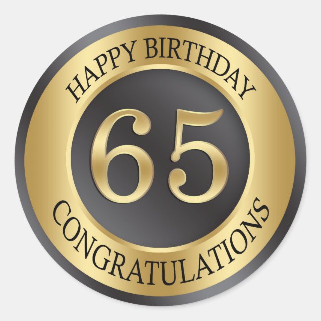 Golden effect 65th Birthday Classic Round Sticker (Front)