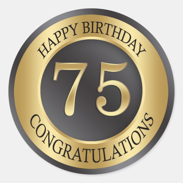 Golden effect 75th Birthday Classic Round Sticker (Front)