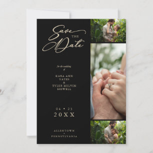 Golden Effect Black Fancy Collage 3 Photos Couple Save The Date