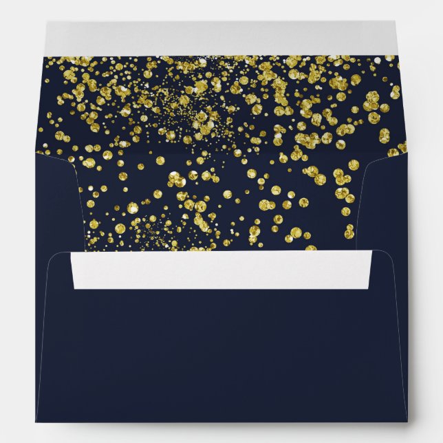 Golden effect confetti on dark blue A7 Envelopes (Back (Bottom))