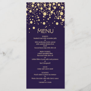 Golden effect confetti on violet Menu Card