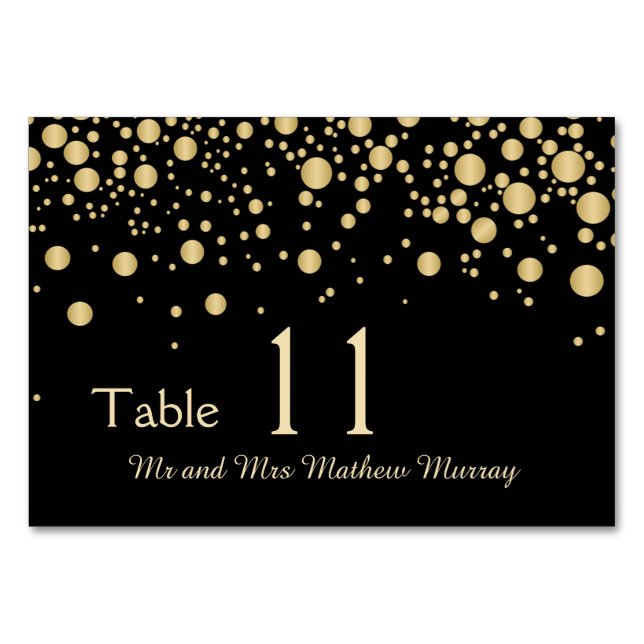 Golden effect confetti Table Number Place card (Front)