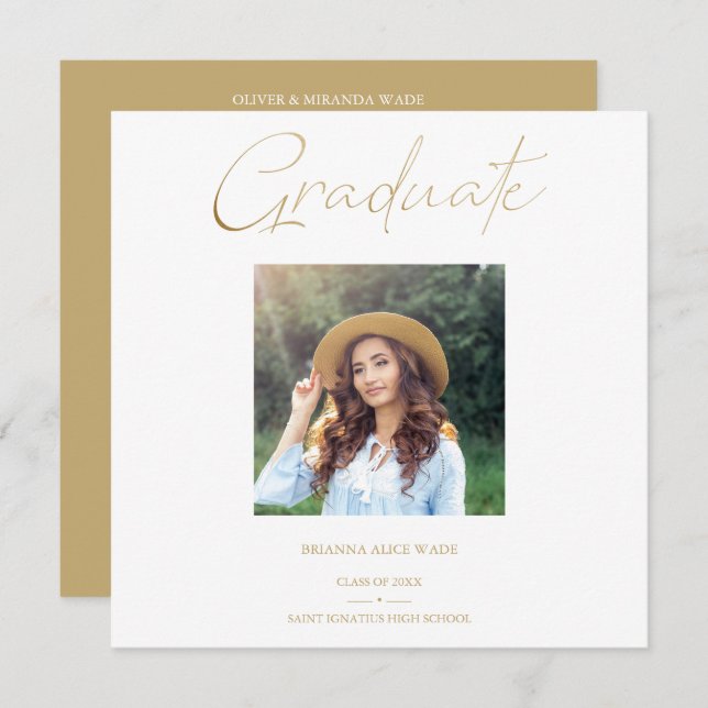 Golden Effect Elegant Custom Photo Graduation Invitation (Front/Back)