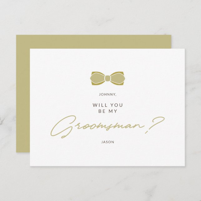 Golden Effect Groomsman Bow Wedding Proposal Postcard (Front/Back)