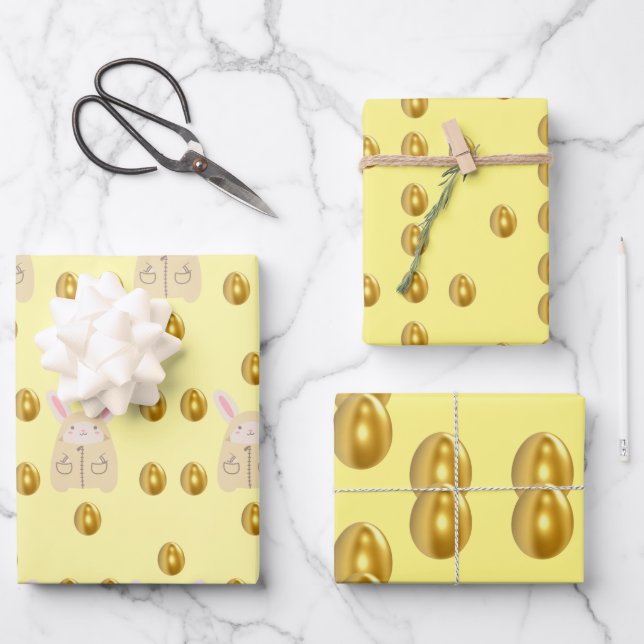 Golden Eggs Wrapping Paper Flat Sheet Set of 3 (Front)