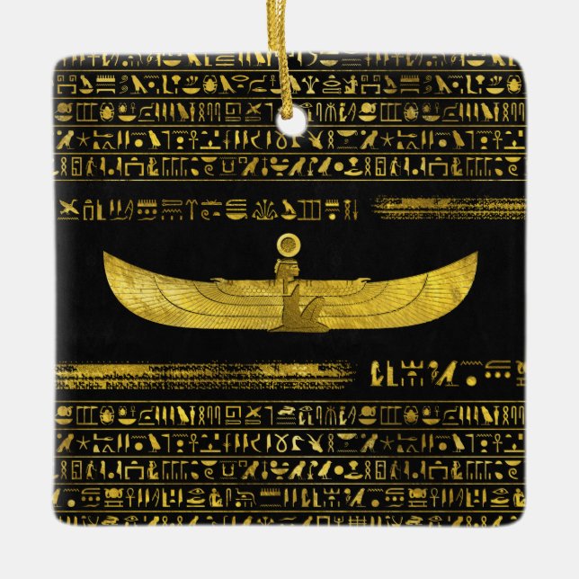 Golden Egyptian God Ornament on black leather (Front)