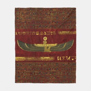 Golden Egyptian God Ornament on red leather Fleece Blanket