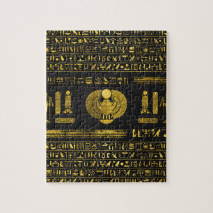 Golden Egyptian Scarab  on black leather Jigsaw Puzzle