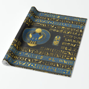 Golden Egyptian Scarab Ornament on leather Wrapping Paper
