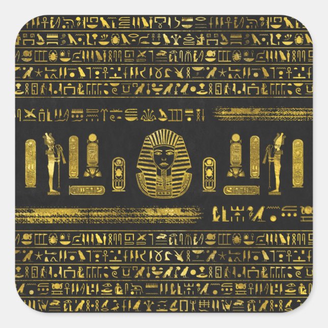 Golden Egyptian Sphinx on black leather Square Sticker (Front)