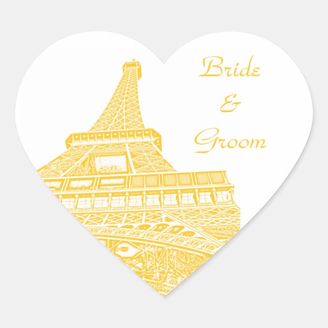 Golden Eiffel Tower Heart Shaped Sticker (Front)