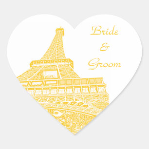 Golden Eiffel Tower Heart Shaped Sticker