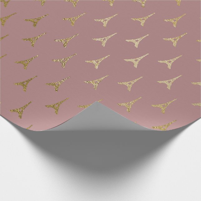 Golden Eiffel Tower Paris Mauve Lilac Blush Pink Wrapping Paper (Corner)
