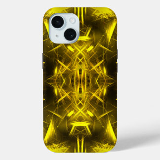 Golden Electric Plasma Fractal Art iPhone 15 Case