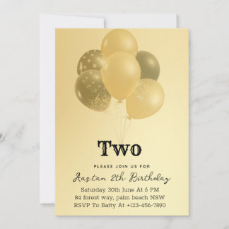 "Golden Elegance: 2nd Birthday Celebration" Invitation