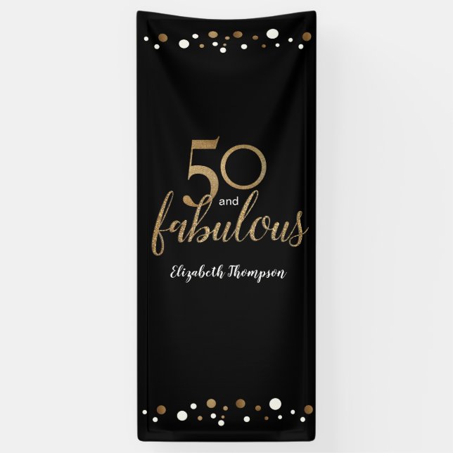 "Golden Elegance: 50 & Fabulous Personalised Birth Banner (Vertical)