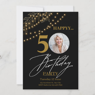Golden Elegance: 50th Birthday Celebration Invitation