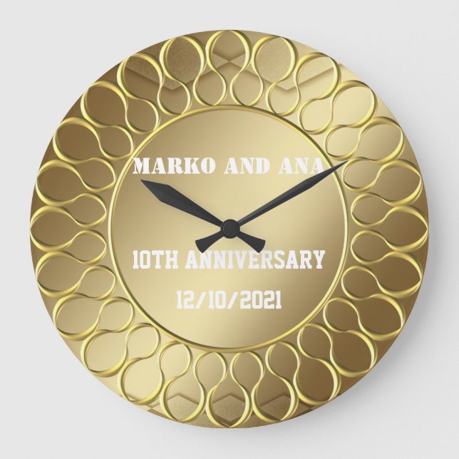 Golden elegance anniversary of love large clock (Front)