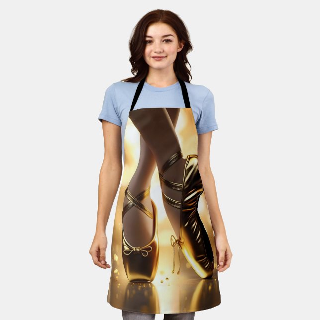 Golden Elegance: Ballerina Shoes on Gold Bokeh Apron (Worn)