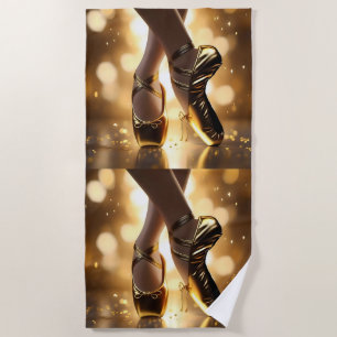 Golden Elegance: Ballerina Shoes on Gold Bokeh Beach Towel
