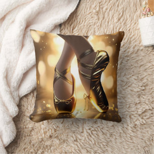 Golden Elegance: Ballerina Shoes on Gold Bokeh Cushion