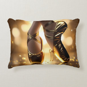 Golden Elegance: Ballerina Shoes on Gold Bokeh Decorative Cushion