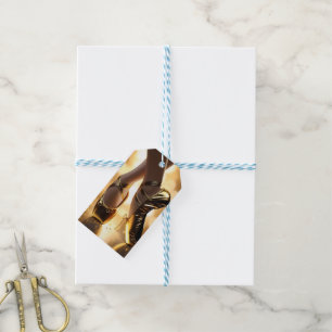 Golden Elegance: Ballerina Shoes on Gold Bokeh Gift Tags