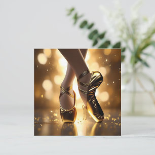 Golden Elegance: Ballerina Shoes on Gold Bokeh Invitation