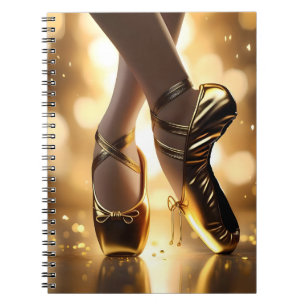 Golden Elegance: Ballerina Shoes on Gold Bokeh Notebook