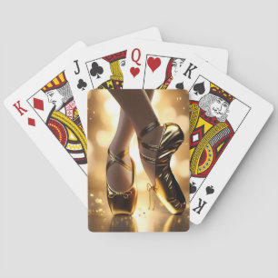 Golden Elegance: Ballerina Shoes on Gold Bokeh Playing Cards